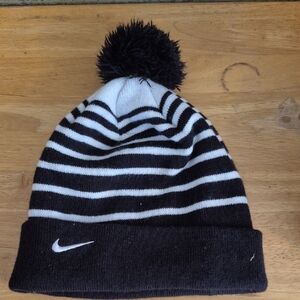 Nike Black and White Striped Knit Hat